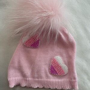Pink Heart Baby Beanie with Pom Pom